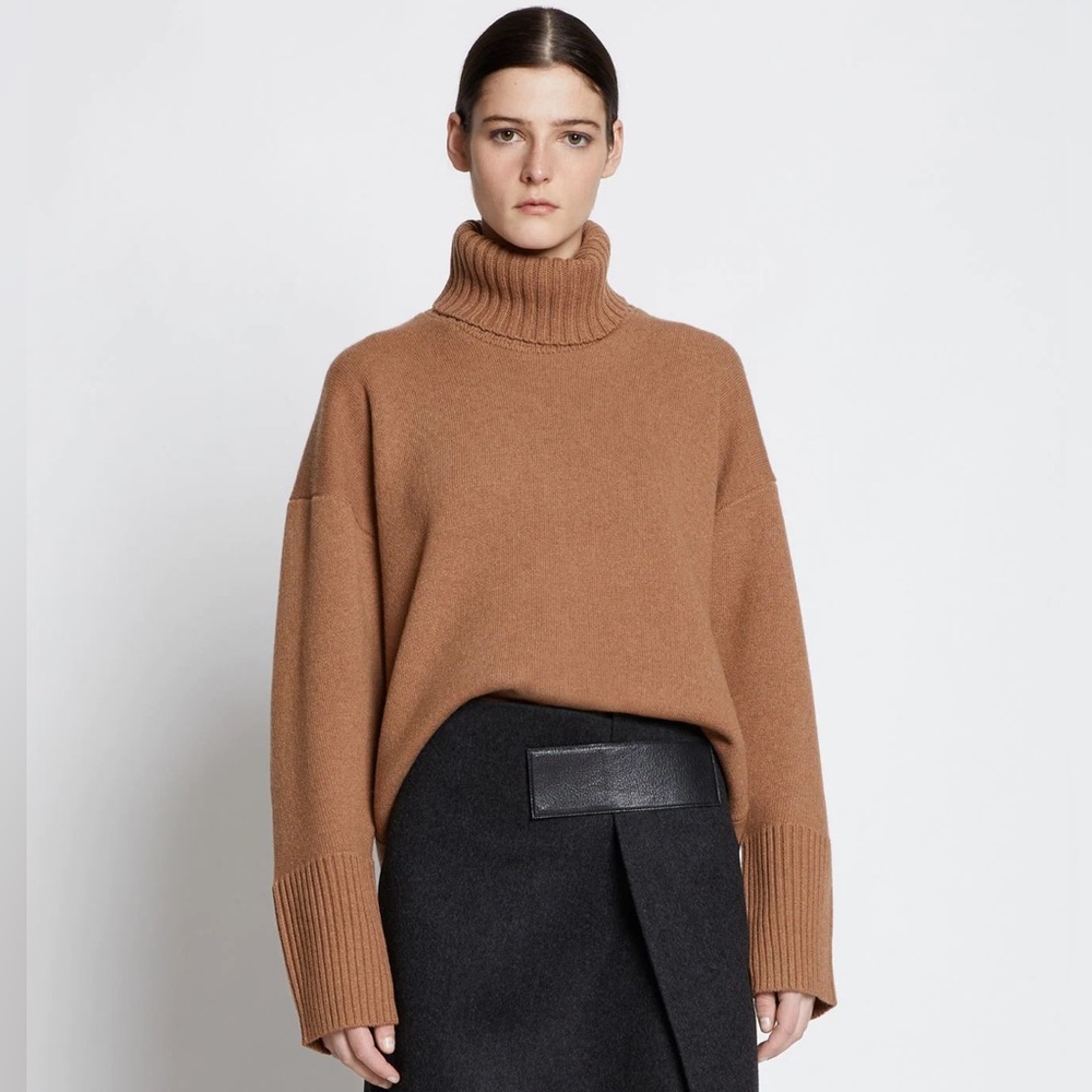 Proenza Schouler Doubleface Cashmere Oversized Turtleneck Sweater in Saddle